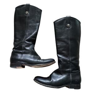 Frye Black Leather Melissa Button Tall Black Leather Riding Boots Womens US 7